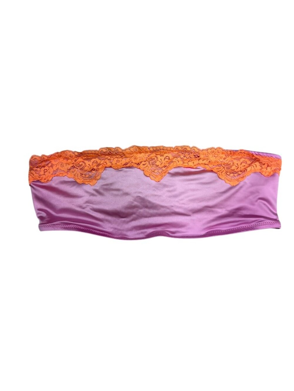SKIMS Lace Trim Bandeau Bikini Top Pink Orange Size M VGUC